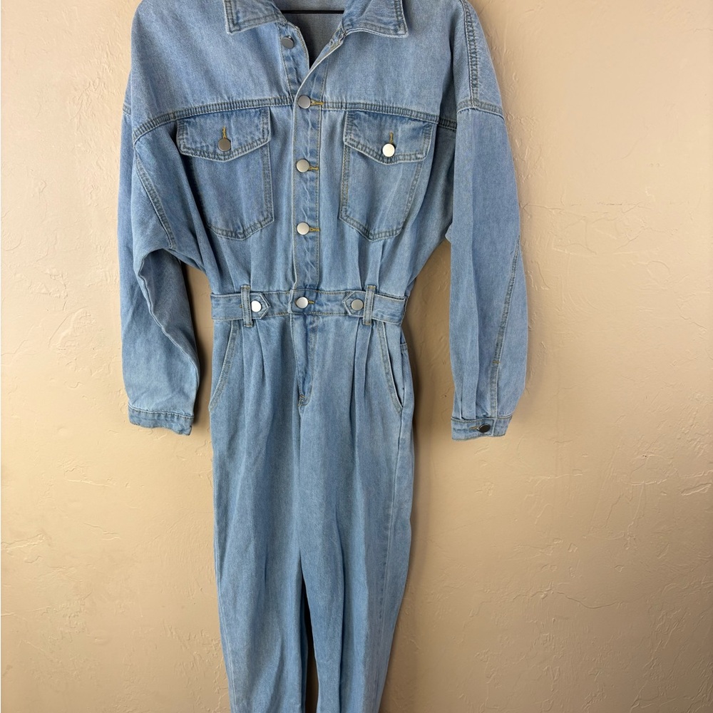 Mabel Light Blue Denim Jean Jumpsuit Long Sleeve Buttons Women’s size medium - Picture 3 of 11